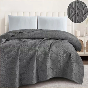 Narzuta 220x240 welurowa grafitowa tłoczona gruba NP03